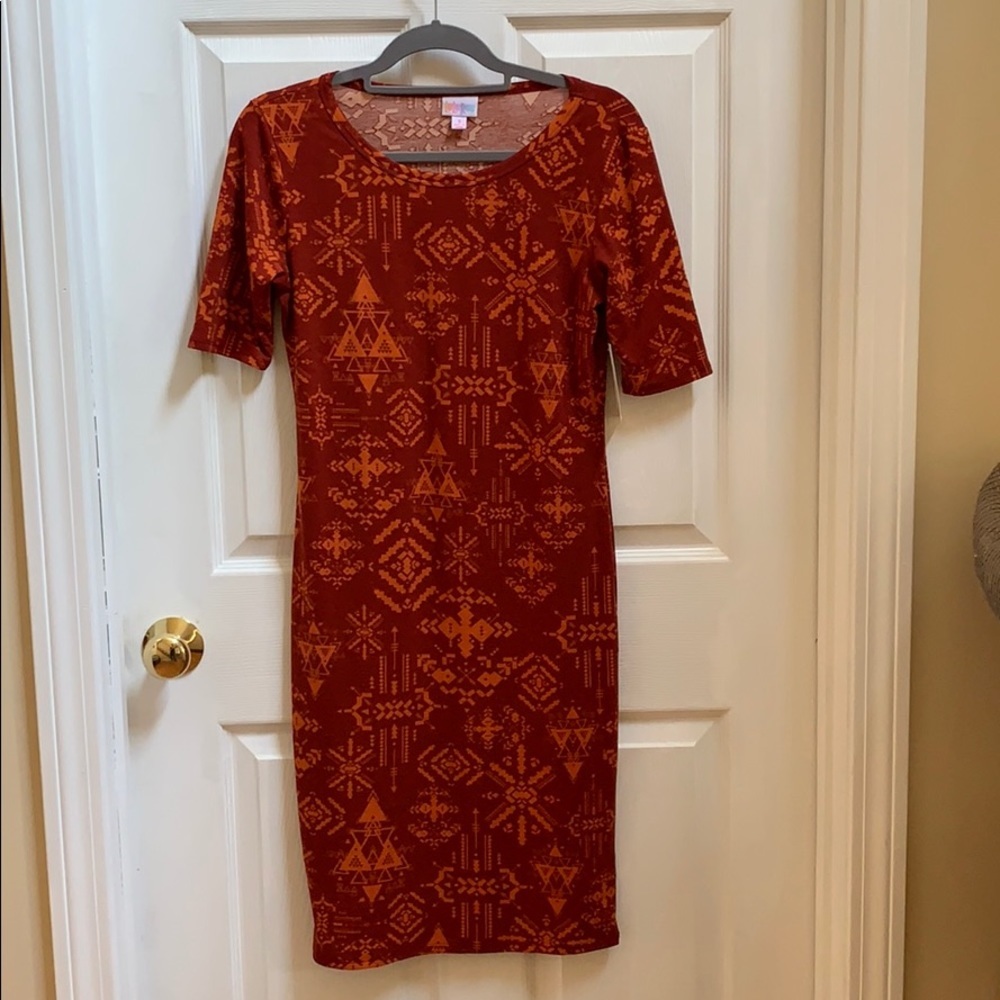 LuLaRoe Julia Dress, NWT, Small, Aztec pattern
